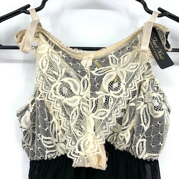 Tart Noir Lingerie Babydoll Chemise Womens Small Black Beige Lace Panties NWT - Picture 3 of 8